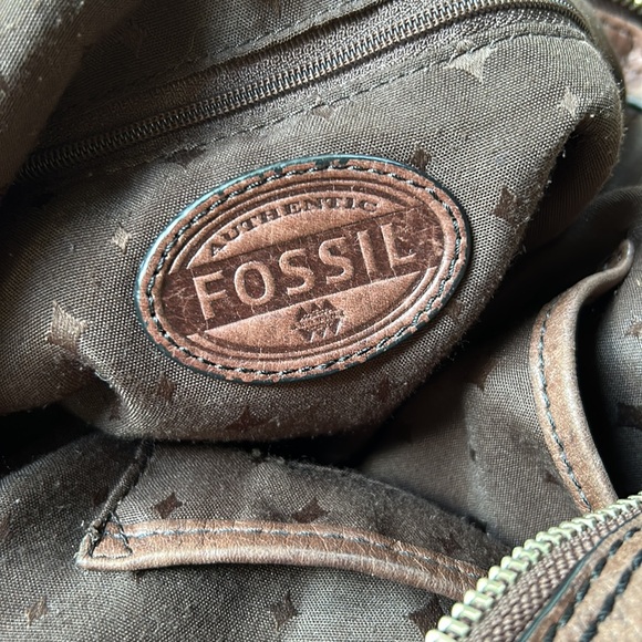 Fossil brown leather trimmed canvas signature buckle strap distressed bucket bag - Picture 12 of 12